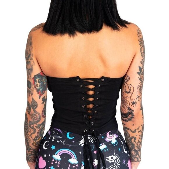 Too Fast ✦ It’s Alive Corset Tube Top ✦ Zombie Graphic Lace-Up Back Horror Glam - Picture 2 of 6